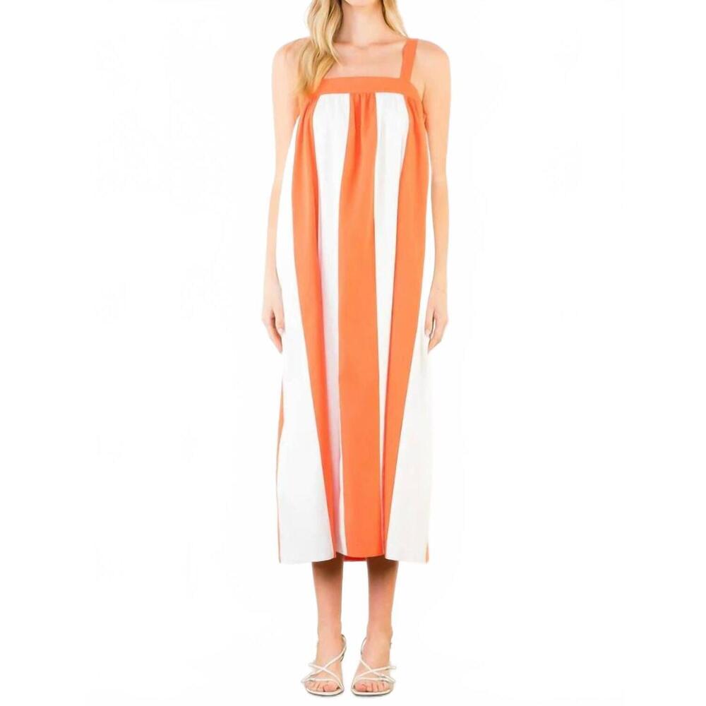 NEW THML maya midi dress in red orange stipe - Picture 3 of 5